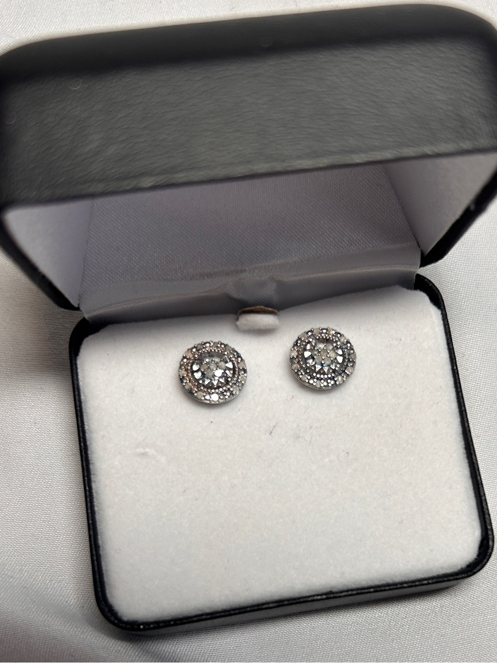 Sterling Silver 1/4 CTW Diamond Halo Cluster Stud Earrings Round Belk